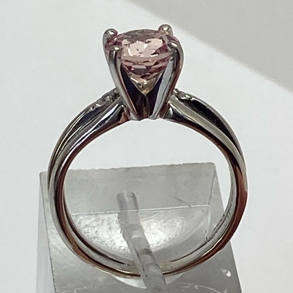 14K White Gold Morganite Solitaire Engagement Ring with Diamond Wedding Band - Picture 8 of 15